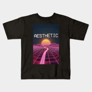 aesthetic Glitch † Seapunk/Vaporwave VHS Sunset Grid Design Kids T-Shirt